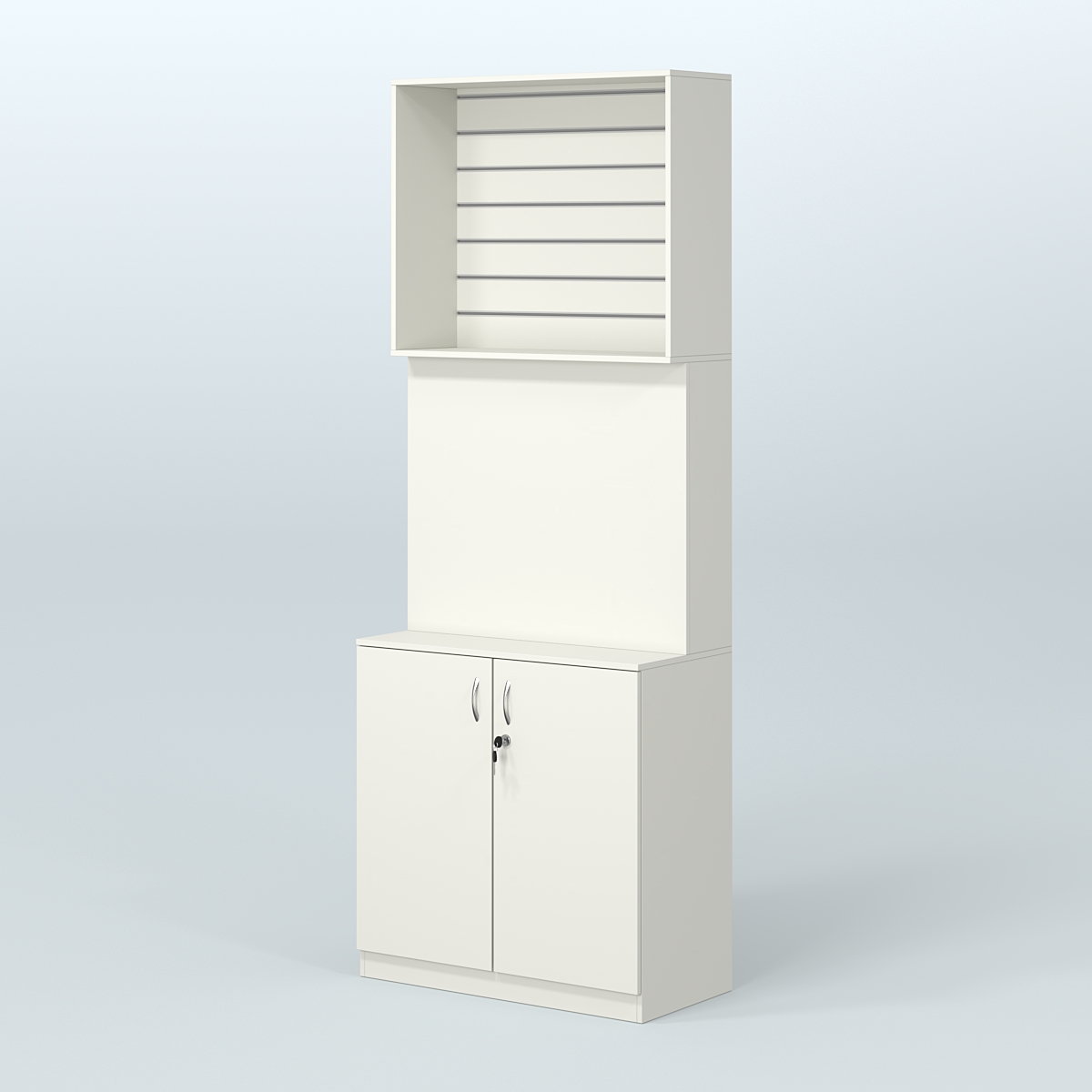 Высокий специализи- рованный стеллаж из ДСП с панелью под врезные краны и закрытым накопителем для магазина разливного пива и рыбы BEER&FISH-СПД-06 Белый