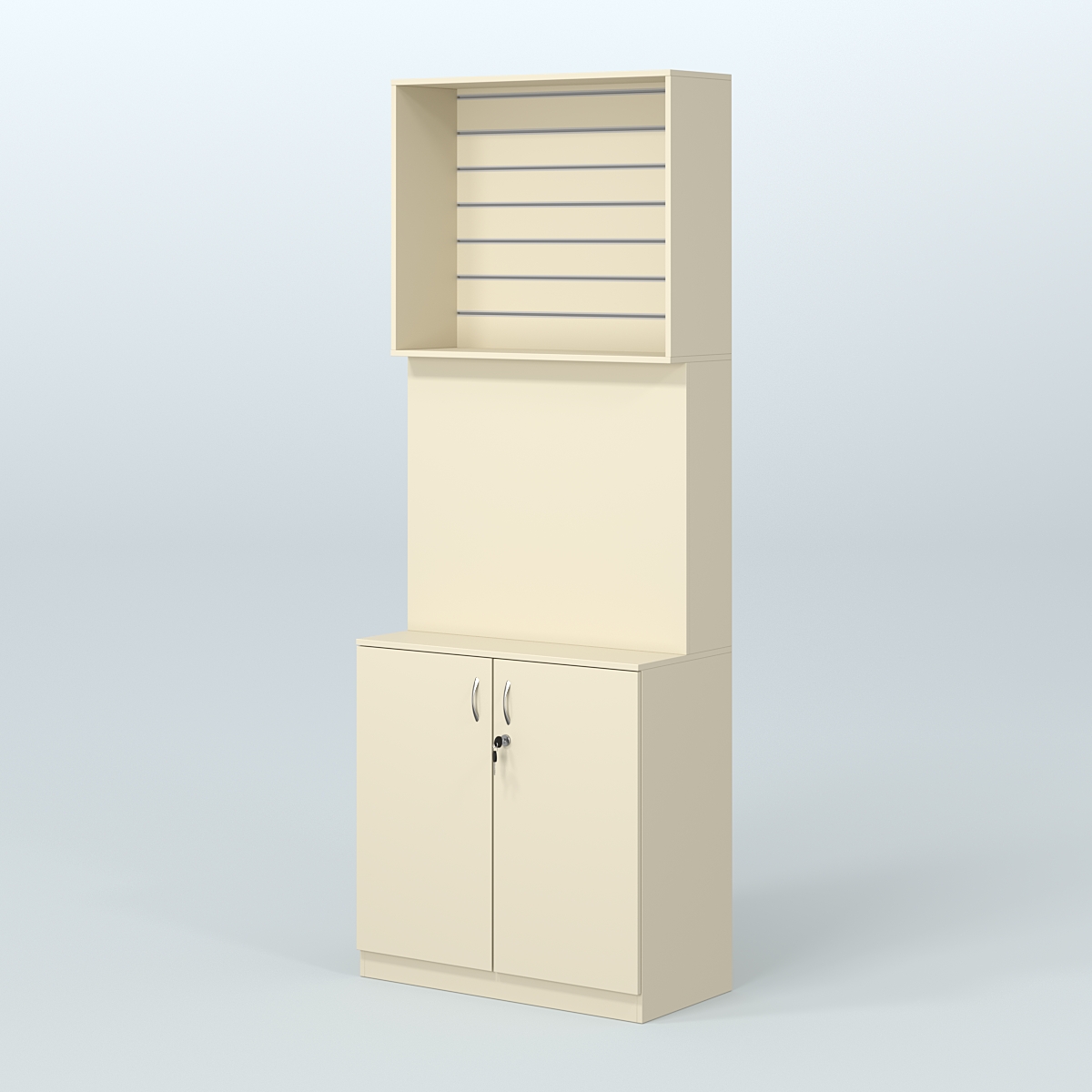 Высокий специализи- рованный стеллаж из ДСП с панелью под врезные краны и закрытым накопителем для магазина разливного пива и рыбы BEER&FISH-СПД-06 Крем Вайс