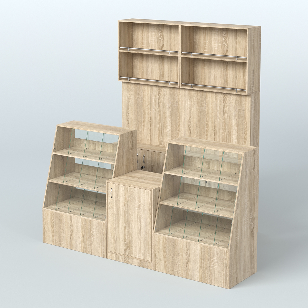 Комплект торговой мебели малый из ДСП для магазина разливного пива и рыбы BEER&FISH-КТМП-Д01 Дуб сонома