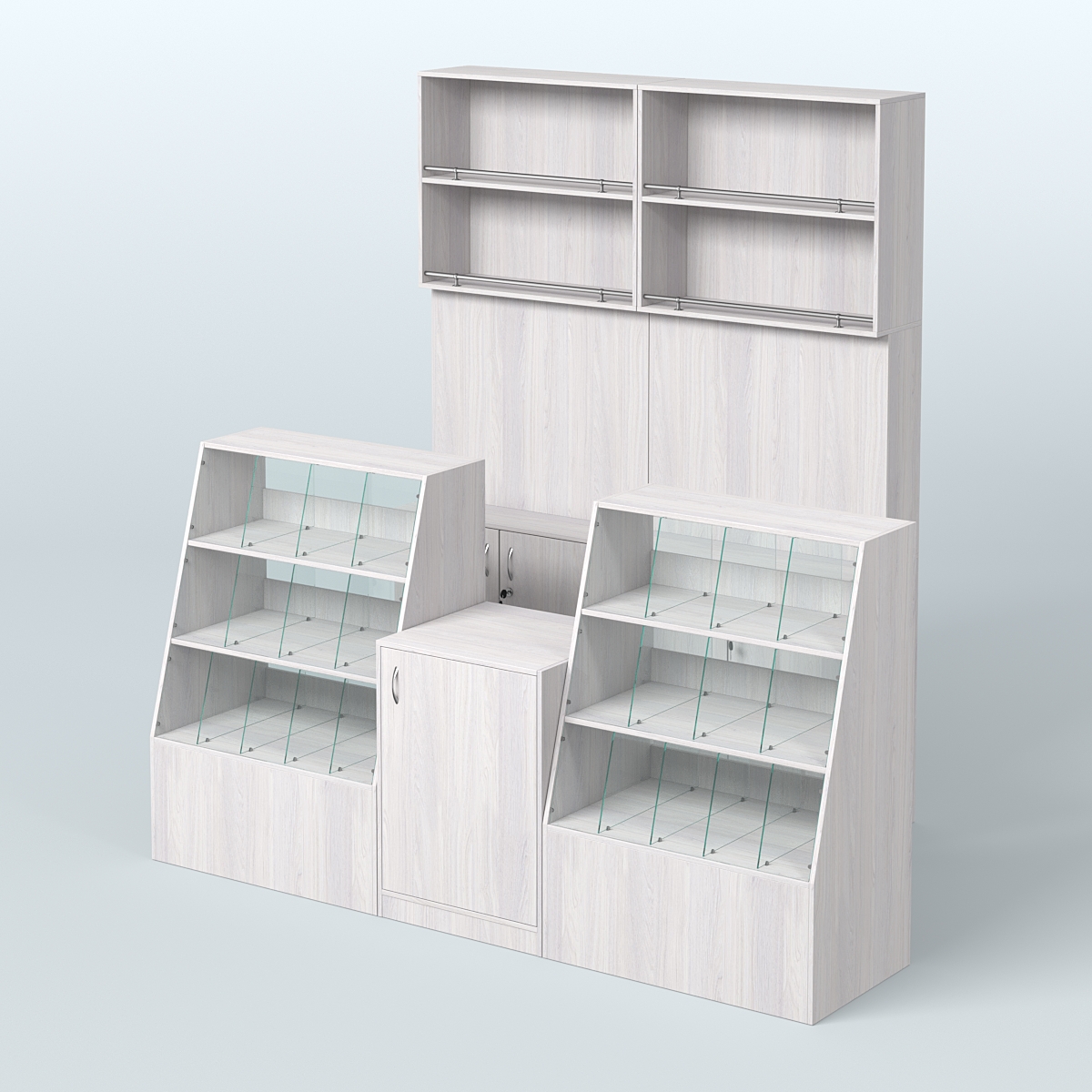 Комплект торговой мебели малый из ДСП для магазина разливного пива и рыбы BEER&FISH-КТМП-Д01 Ясень Анкор светлый