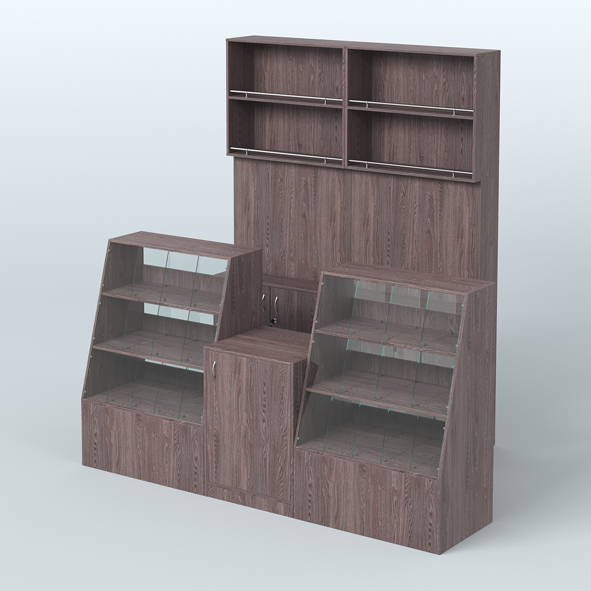 Комплект торговой мебели малый из ДСП для магазина разливного пива и рыбы BEER&FISH-КТМП-Д01 Ясень Анкор темный