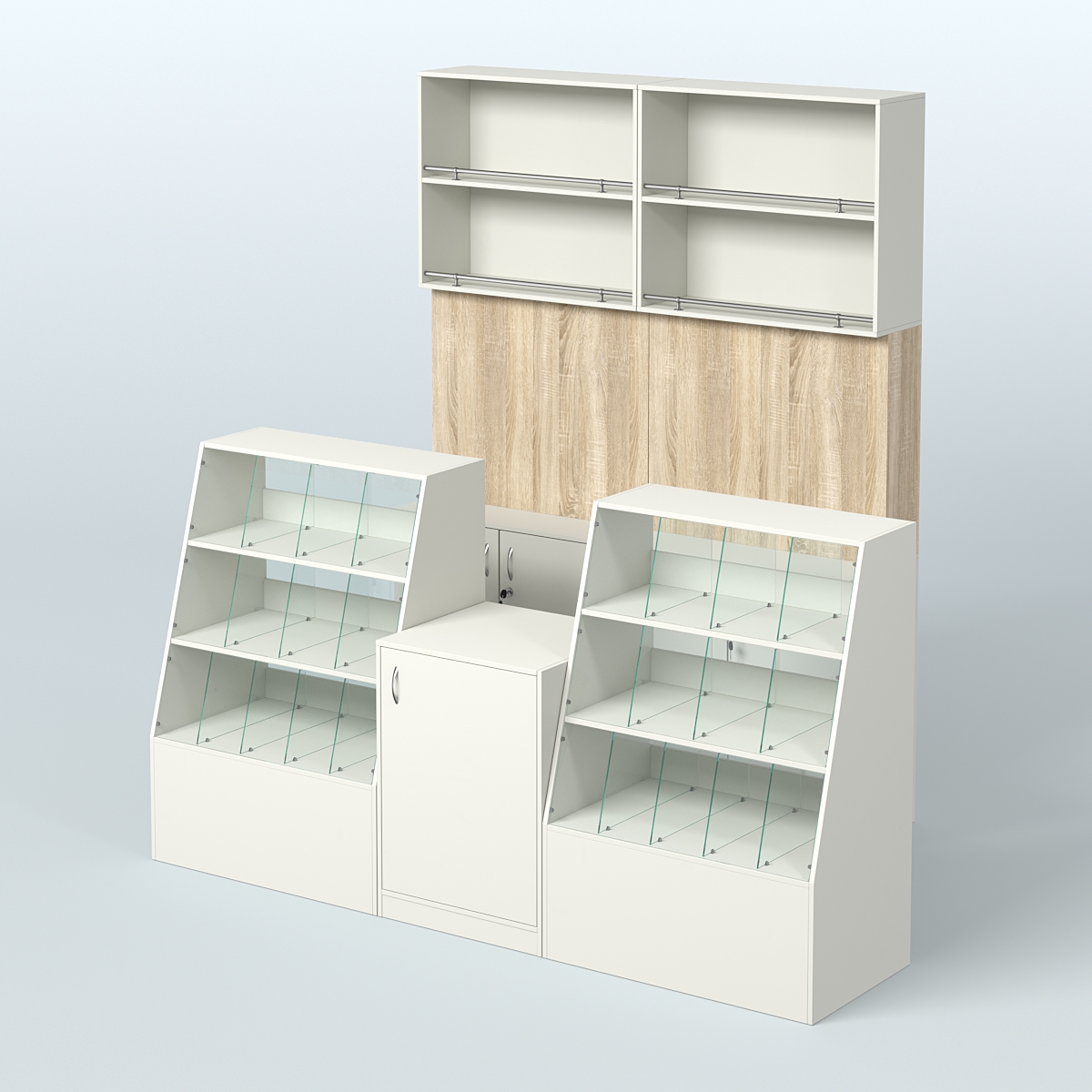 Комплект торговой мебели малый из ДСП для магазина разливного пива и рыбы BEER&FISH-КТМП-Д01 Белый + Дуб Сонома