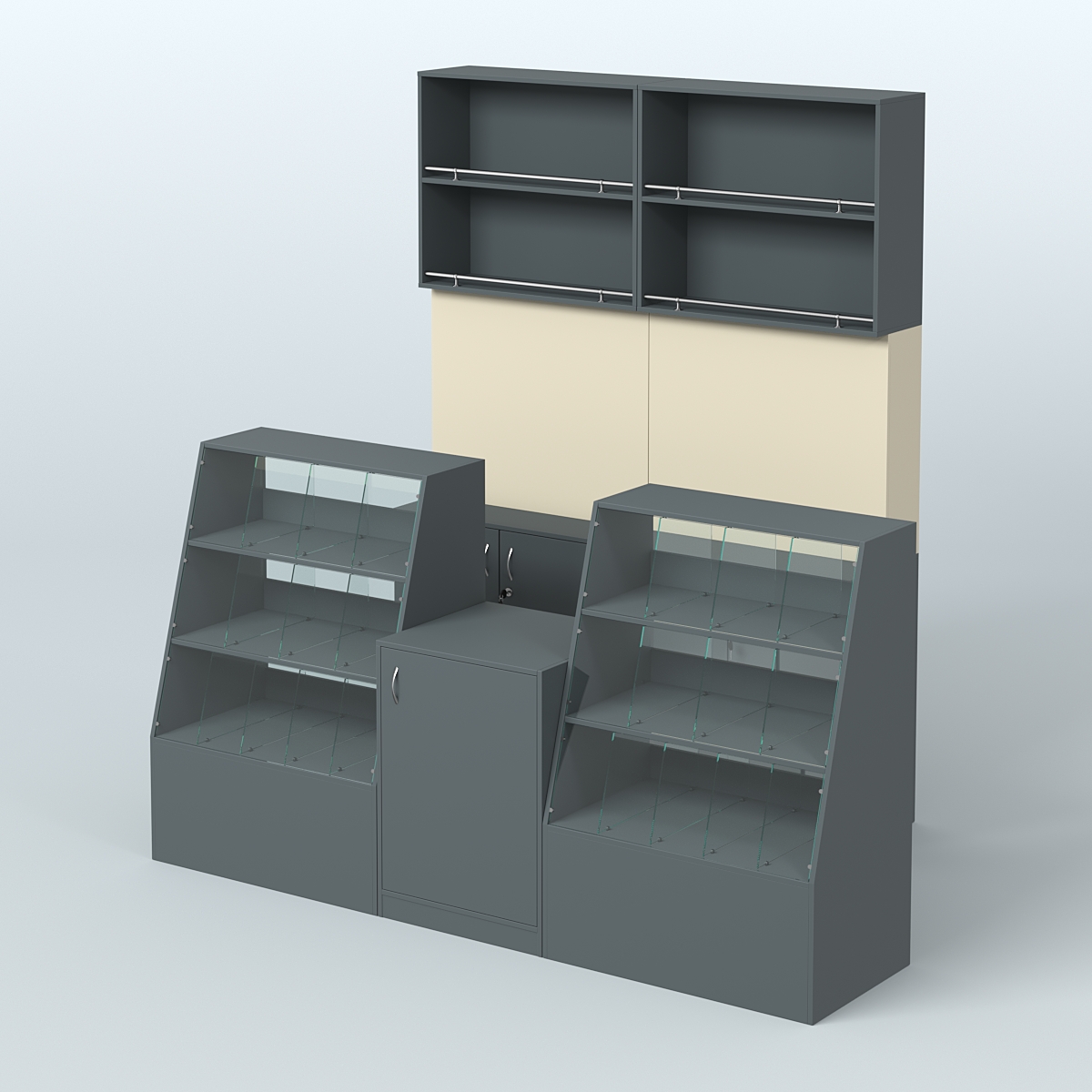 Комплект торговой мебели малый из ДСП для магазина разливного пива и рыбы BEER&FISH-КТМП-Д01 Темно-серый и Крем Вайс U2601-U2236