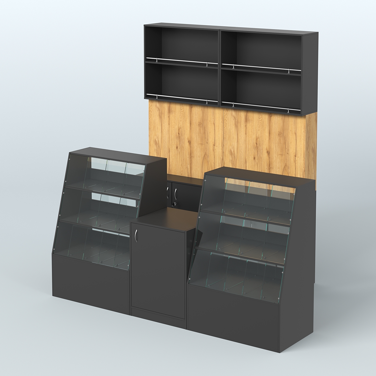 Комплект торговой мебели малый из ДСП для магазина разливного пива и рыбы BEER&FISH-КТМП-Д01 Черный и Дуб Золотистый 10-U1148