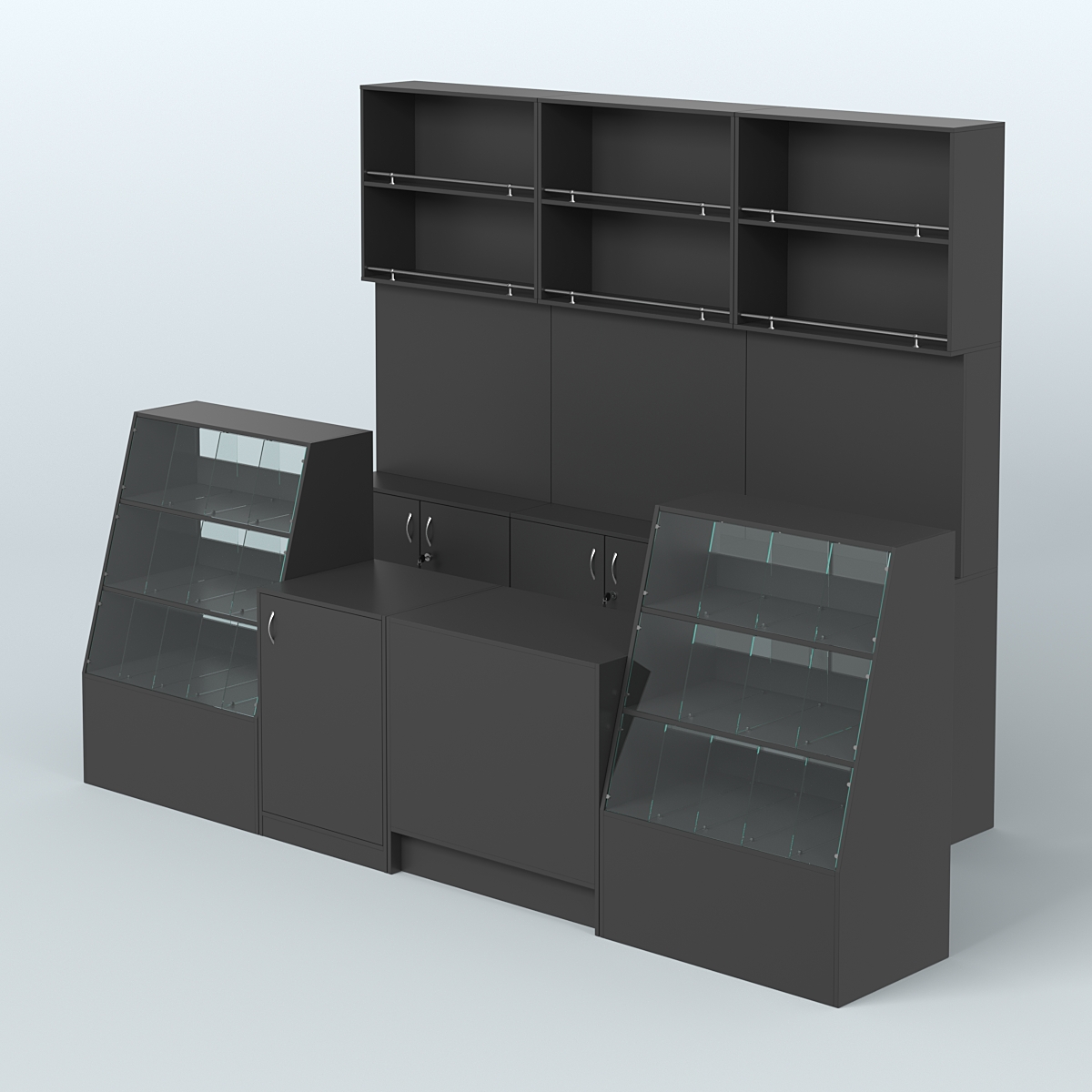 Комплект торговой мебели с высокими стеллажами из ДСП для магазина разливного пива и рыбы BEER&FISH-КТМП-Д02 Черный