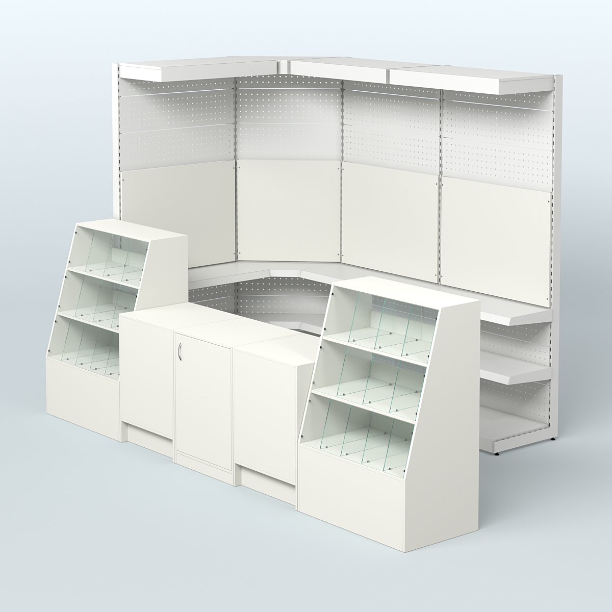 Комплект торговой мебели с металлическими стеллажами для магазина разливного пива и рыбы BEER&FISH-КТМП-М01 Белый