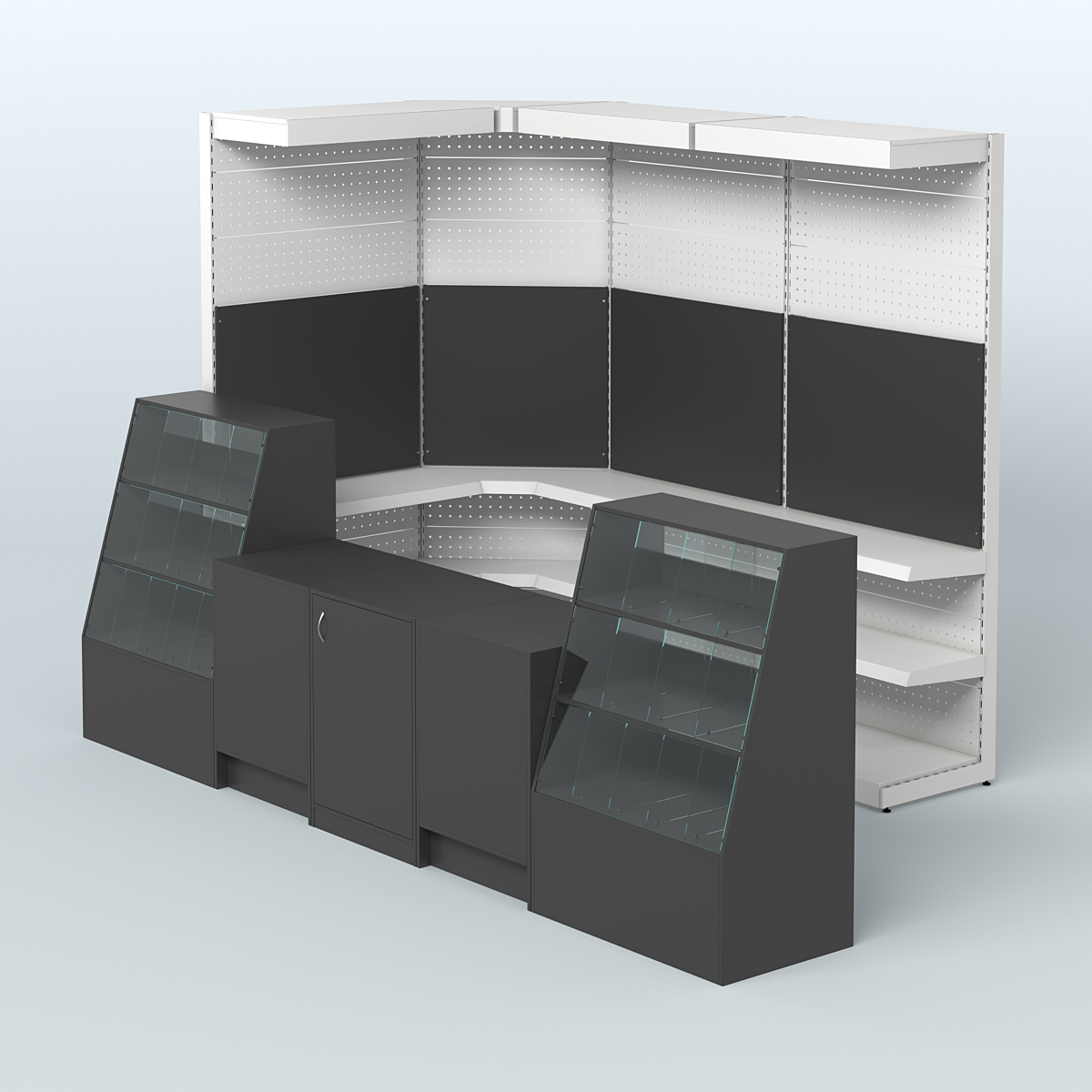 Комплект торговой мебели с металлическими стеллажами для магазина разливного пива и рыбы BEER&FISH-КТМП-М01 Черный