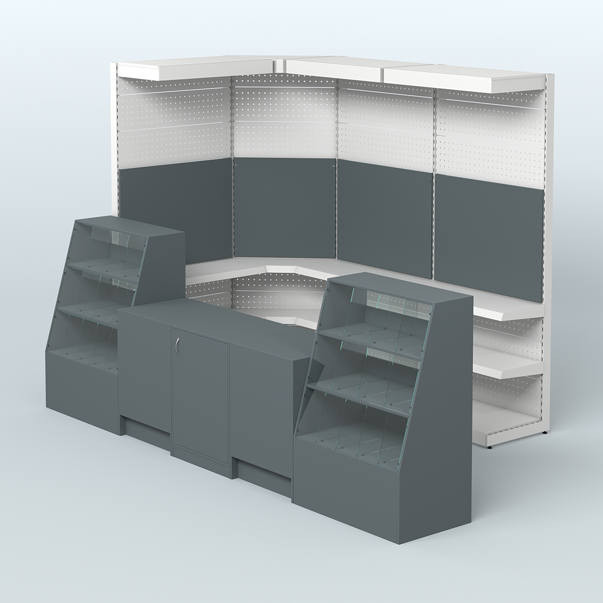 Комплект торговой мебели с металлическими стеллажами для магазина разливного пива и рыбы BEER&FISH-КТМП-М01 Темно-Серый