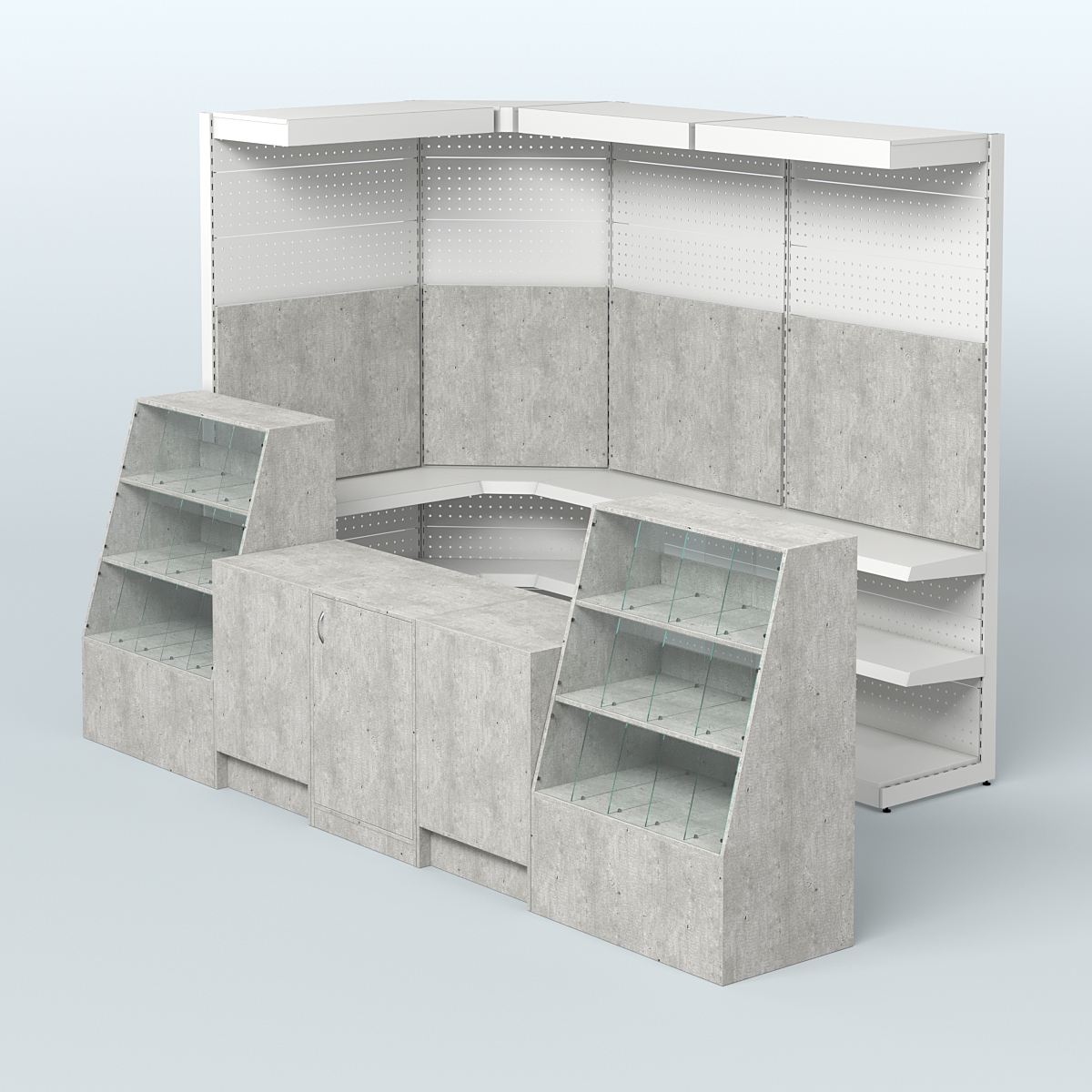 Комплект торговой мебели с металлическими стеллажами для магазина разливного пива и рыбы BEER&FISH-КТМП-М01 Метрополитан Грей