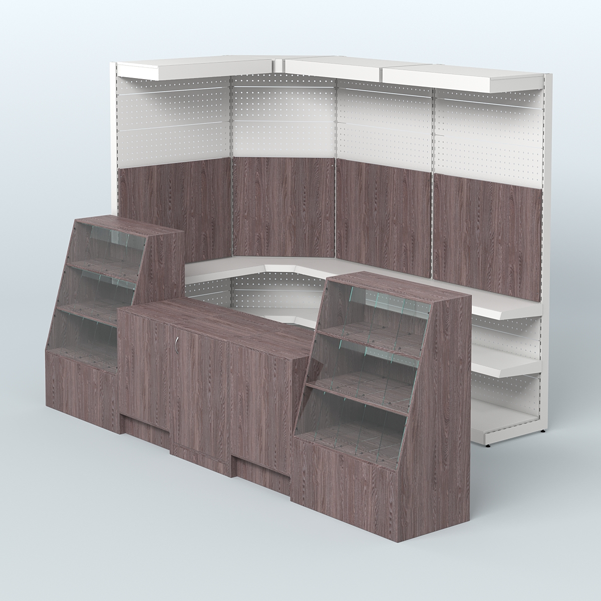 Комплект торговой мебели с металлическими стеллажами для магазина разливного пива и рыбы BEER&FISH-КТМП-М01 Ясень Анкор темный