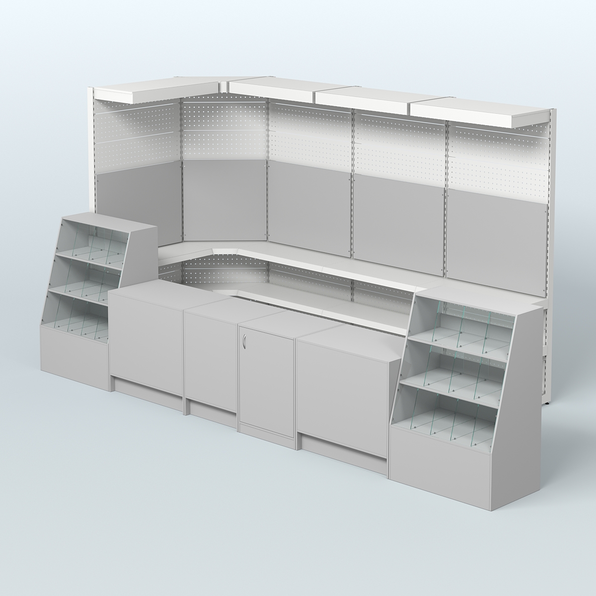 Комплект торговой мебели с врезными кранами для большого магазина разливного пива и рыбы BEER&FISH-КТМП-М02 Серый