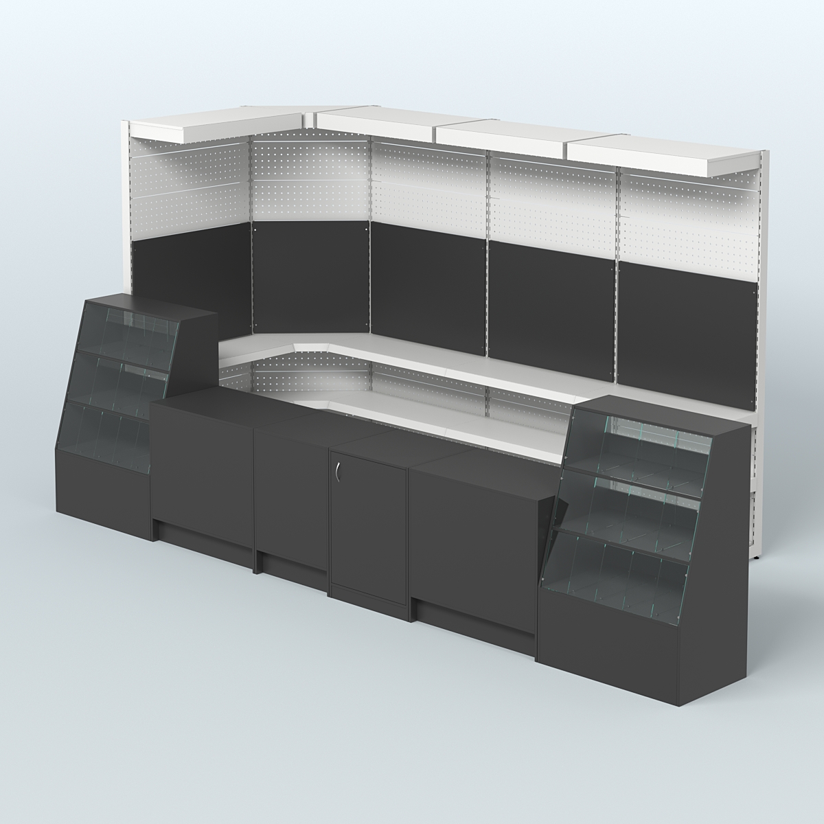 Комплект торговой мебели с врезными кранами для большого магазина разливного пива и рыбы BEER&FISH-КТМП-М02 Черный