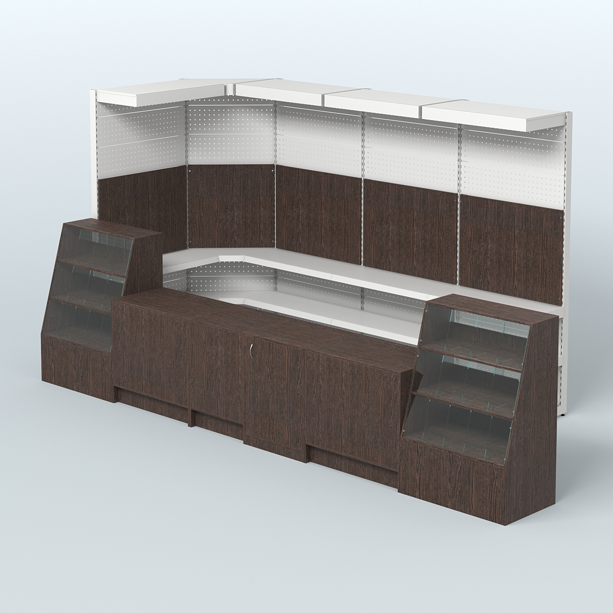 Комплект торговой мебели с врезными кранами для большого магазина разливного пива и рыбы BEER&FISH-КТМП-М02 Дуб Венге
