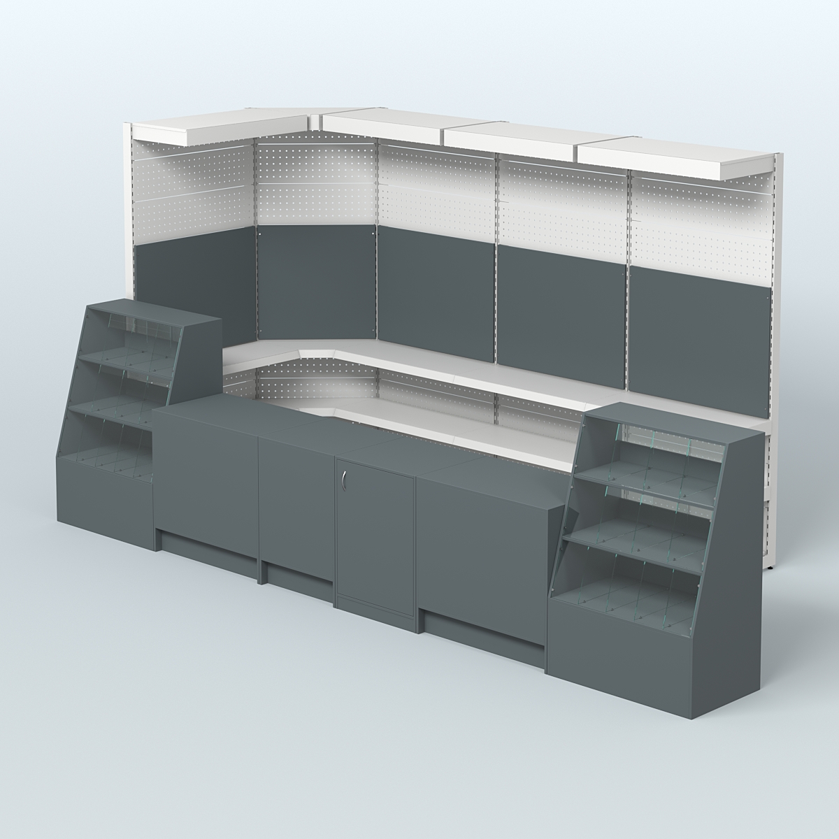 Комплект торговой мебели с врезными кранами для большого магазина разливного пива и рыбы BEER&FISH-КТМП-М02 Темно-Серый