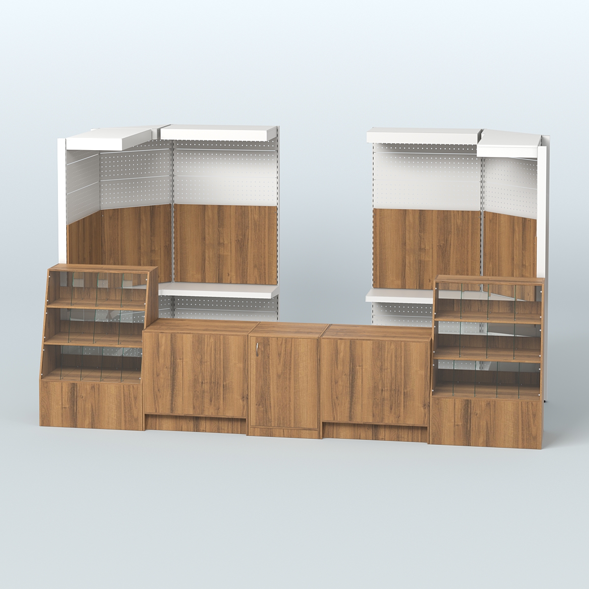 Комплект торговой мебели пристенный в магазин разливного пива и рыбы BEER&FISH-КТМП-М03 Орех