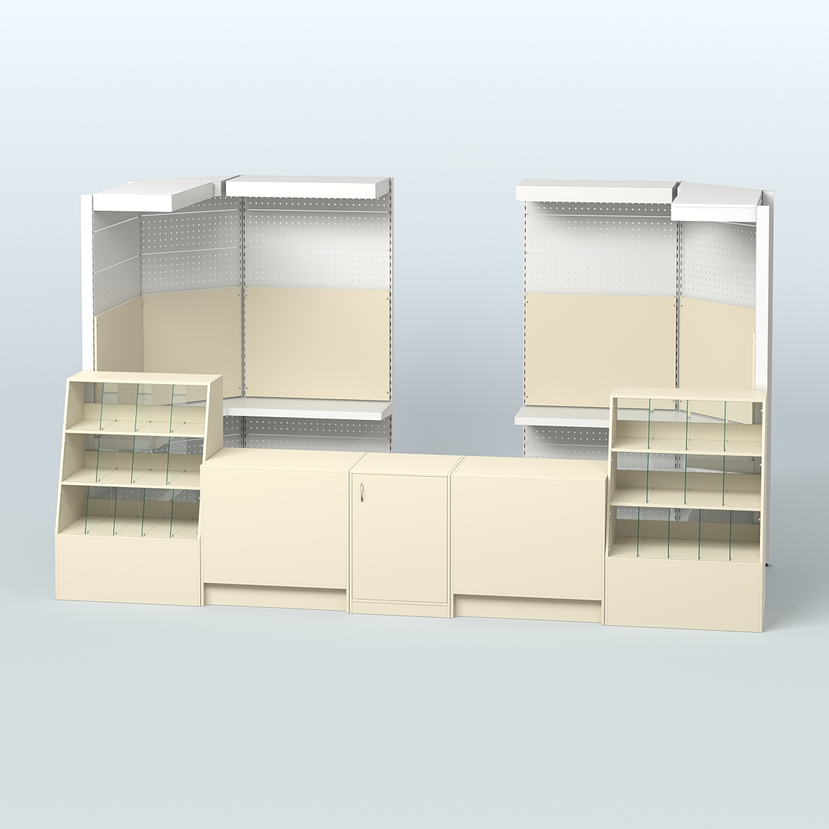 Комплект торговой мебели пристенный в магазин разливного пива и рыбы BEER&FISH-КТМП-М03 Крем Вайс