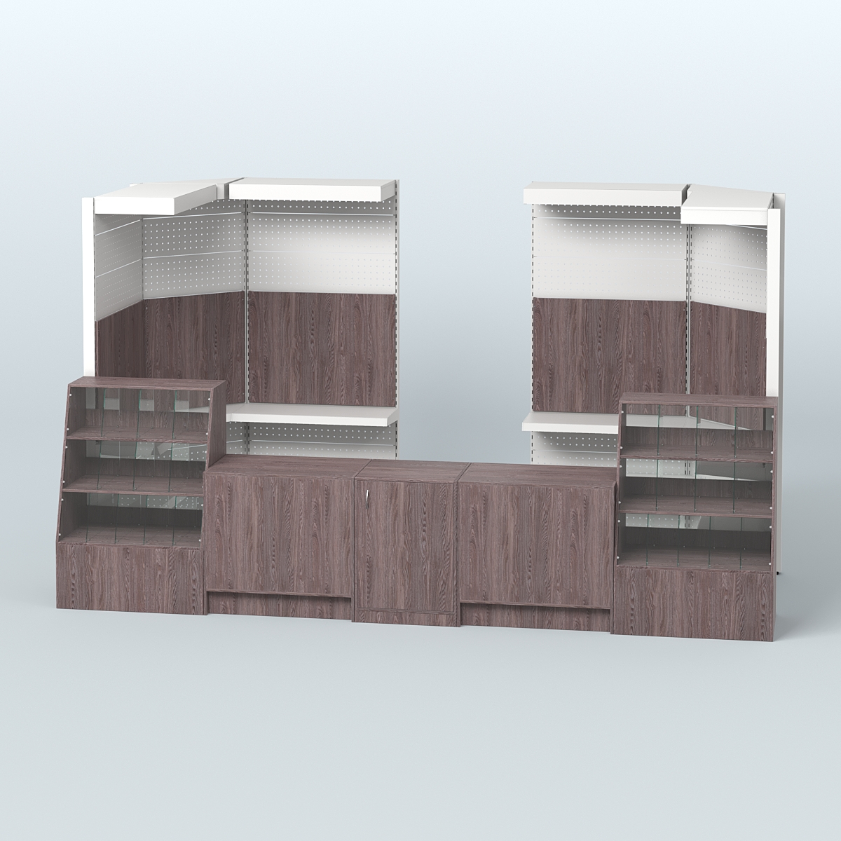 Комплект торговой мебели пристенный в магазин разливного пива и рыбы BEER&FISH-КТМП-М03 Ясень Анкор темный