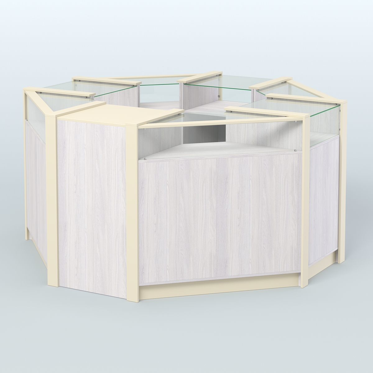 Торговый островок небольшой в стиле ЛОФТ №1 (4,72 кв.м) Ясень Анкор светлый и Крем Вайс