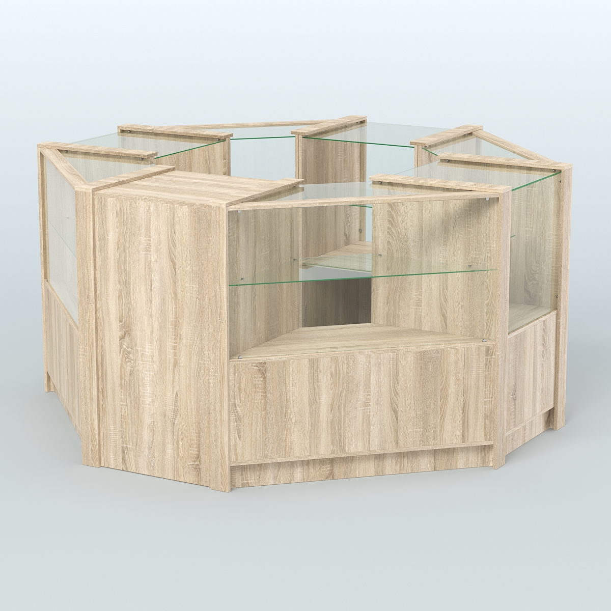 Торговый островок в стиле ЛОФТ с одним рядом прозрачных полок №2 (4,72 кв.м) Дуб Сонома