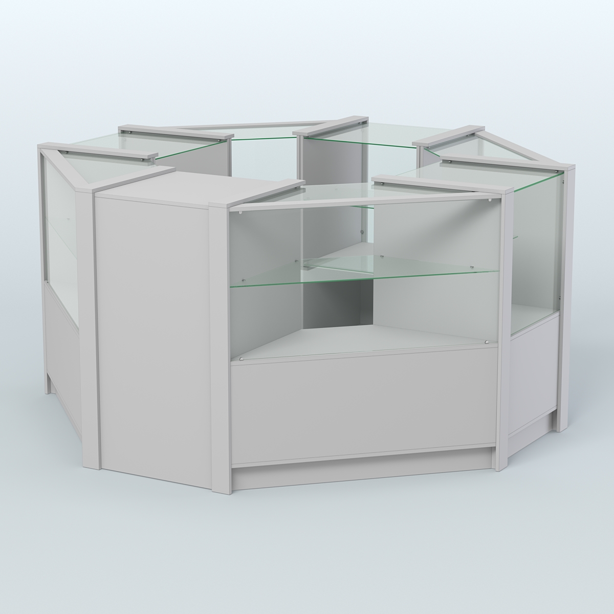 Торговый островок в стиле ЛОФТ с одним рядом прозрачных полок №2 (4,72 кв.м) Серый