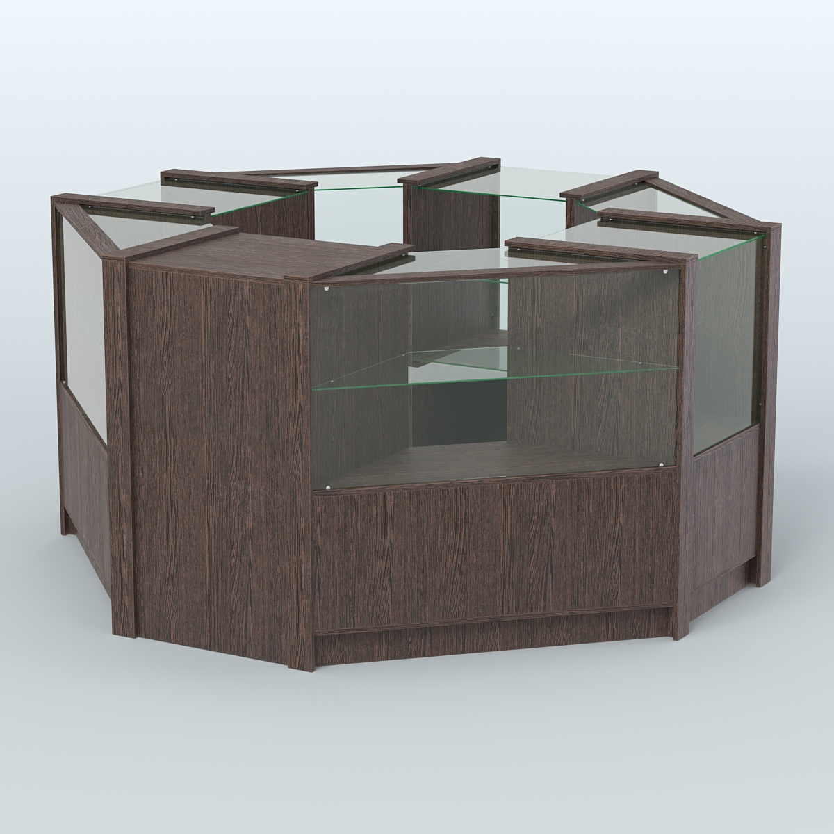 Торговый островок в стиле ЛОФТ с одним рядом прозрачных полок №2 (4,72 кв.м) Дуб Венге