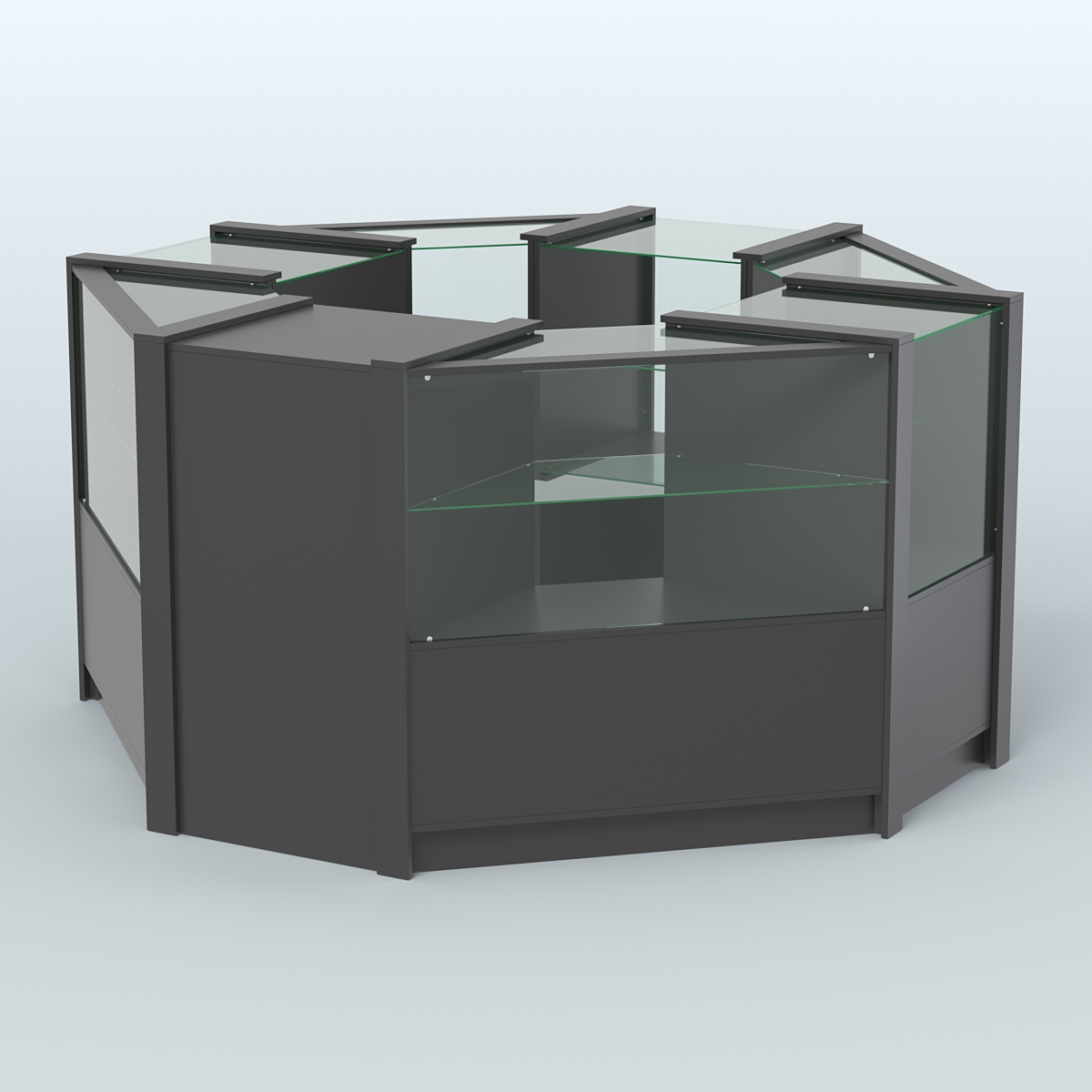 Торговый островок в стиле ЛОФТ с одним рядом прозрачных полок №2 (4,72 кв.м) Черный