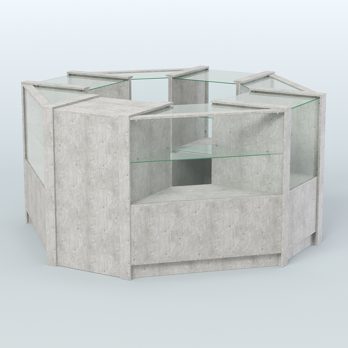 Торговый островок в стиле ЛОФТ с одним рядом прозрачных полок №2 (4,72 кв.м) Метрополитан Грей