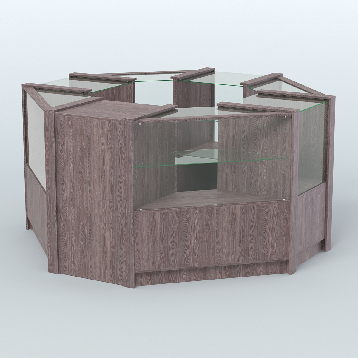 Торговый островок в стиле ЛОФТ с одним рядом прозрачных полок №2 (4,72 кв.м) Ясень Анкор темный