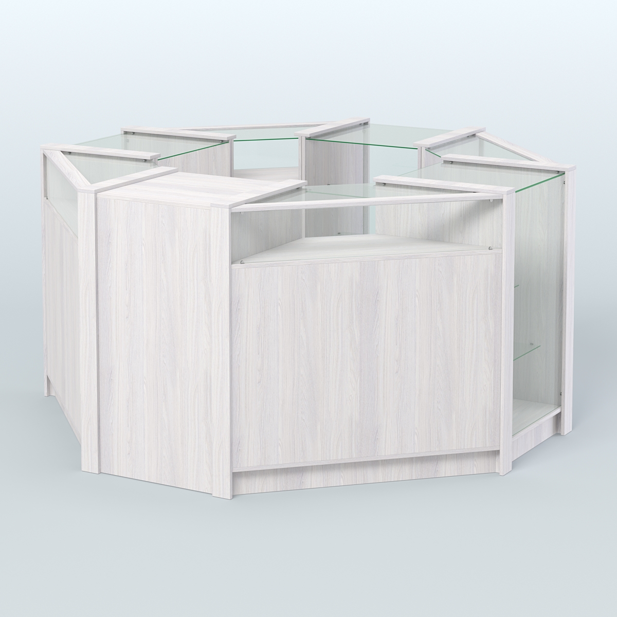 Торговый островок в стиле ЛОФТ с прозрачными фасадами №3 (4,72 кв.м) Ясень Анкор светлый