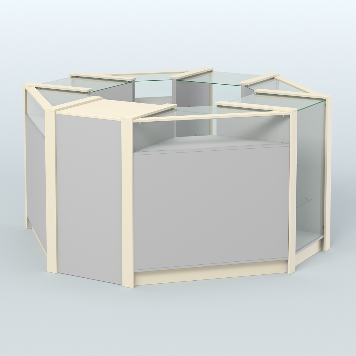 Торговый островок в стиле ЛОФТ с прозрачными фасадами №3 (4,72 кв.м) Серый + Крем Вайс