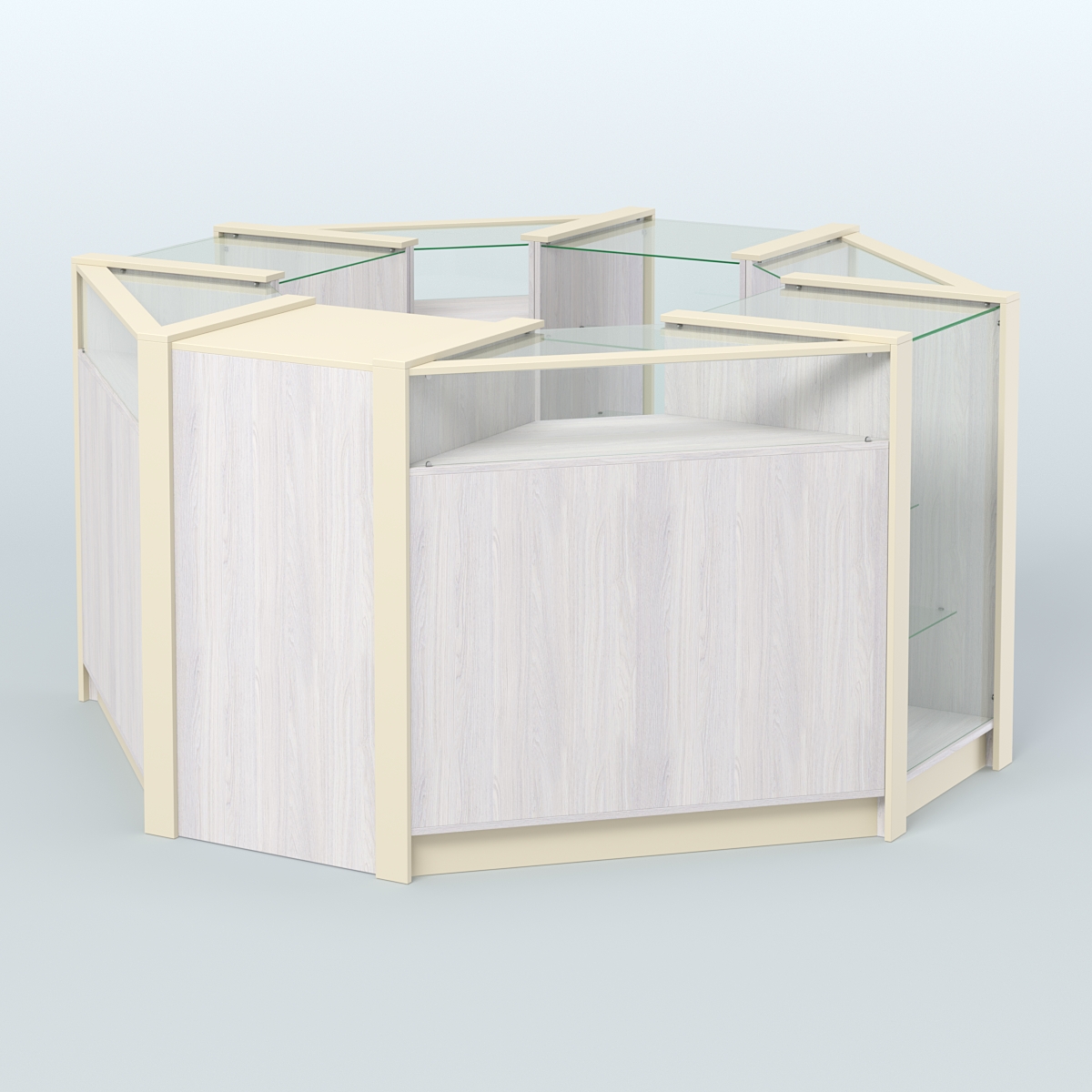 Торговый островок в стиле ЛОФТ с прозрачными фасадами №3 (4,72 кв.м) Ясень Анкор светлый и Крем Вайс