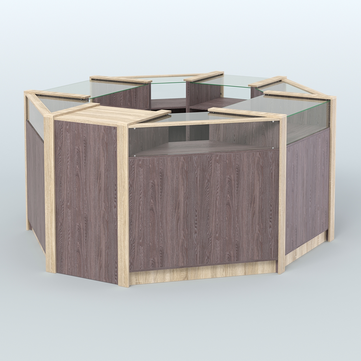 Торговый островок в стиле ЛОФТ с выкатным модулем №4 (5,38 кв.м) Ясень Анкор темный и Дуб Сонома