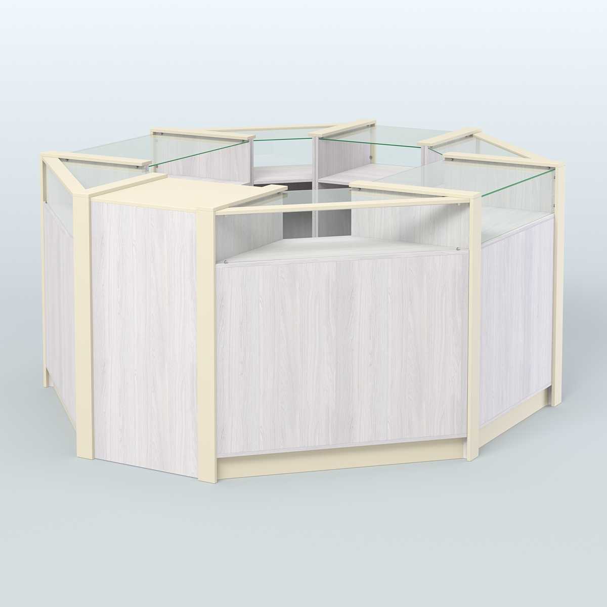 Торговый островок в стиле ЛОФТ с выкатным модулем №4 (5,38 кв.м) Ясень Анкор светлый и Крем Вайс