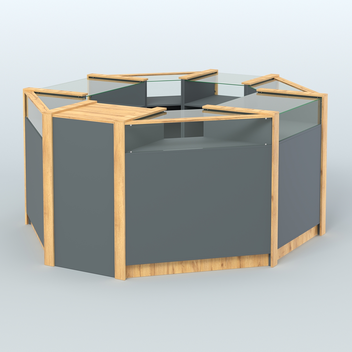 Торговый островок в стиле ЛОФТ с выкатным модулем №4 (5,38 кв.м) Темно-Серый  + Дуб Золотистый