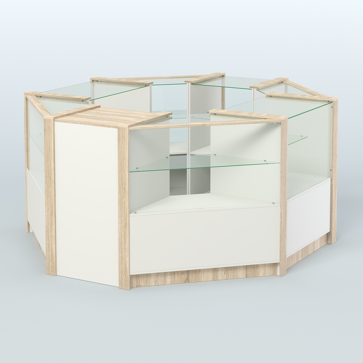 Торговый островок в стиле ЛОФТ восьмиугольный №5 (5,38 кв.м) Белый + Дуб Сонома