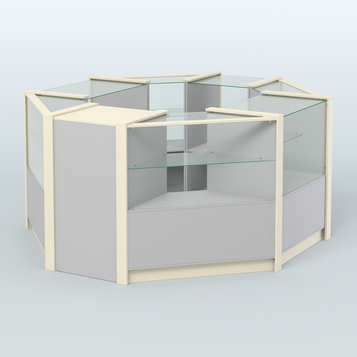 Торговый островок в стиле ЛОФТ восьмиугольный №5 (5,38 кв.м) Серый + Крем Вайс