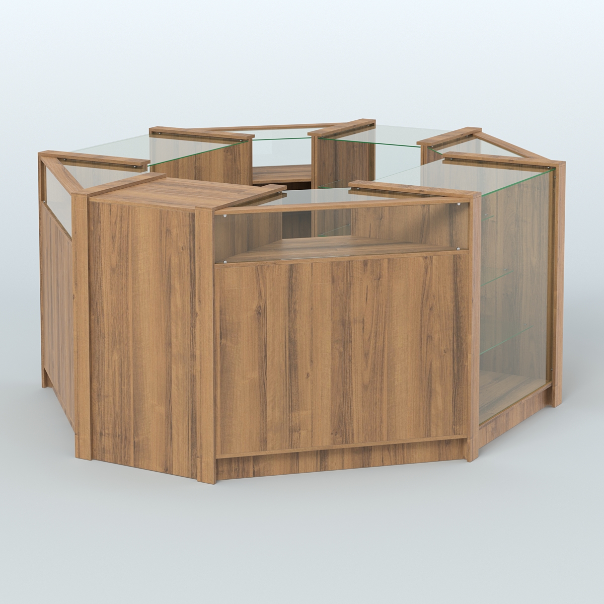 Торговый островок из стекла и ДСП в стиле ЛОФТ №6 (5,38 кв.м) Орех