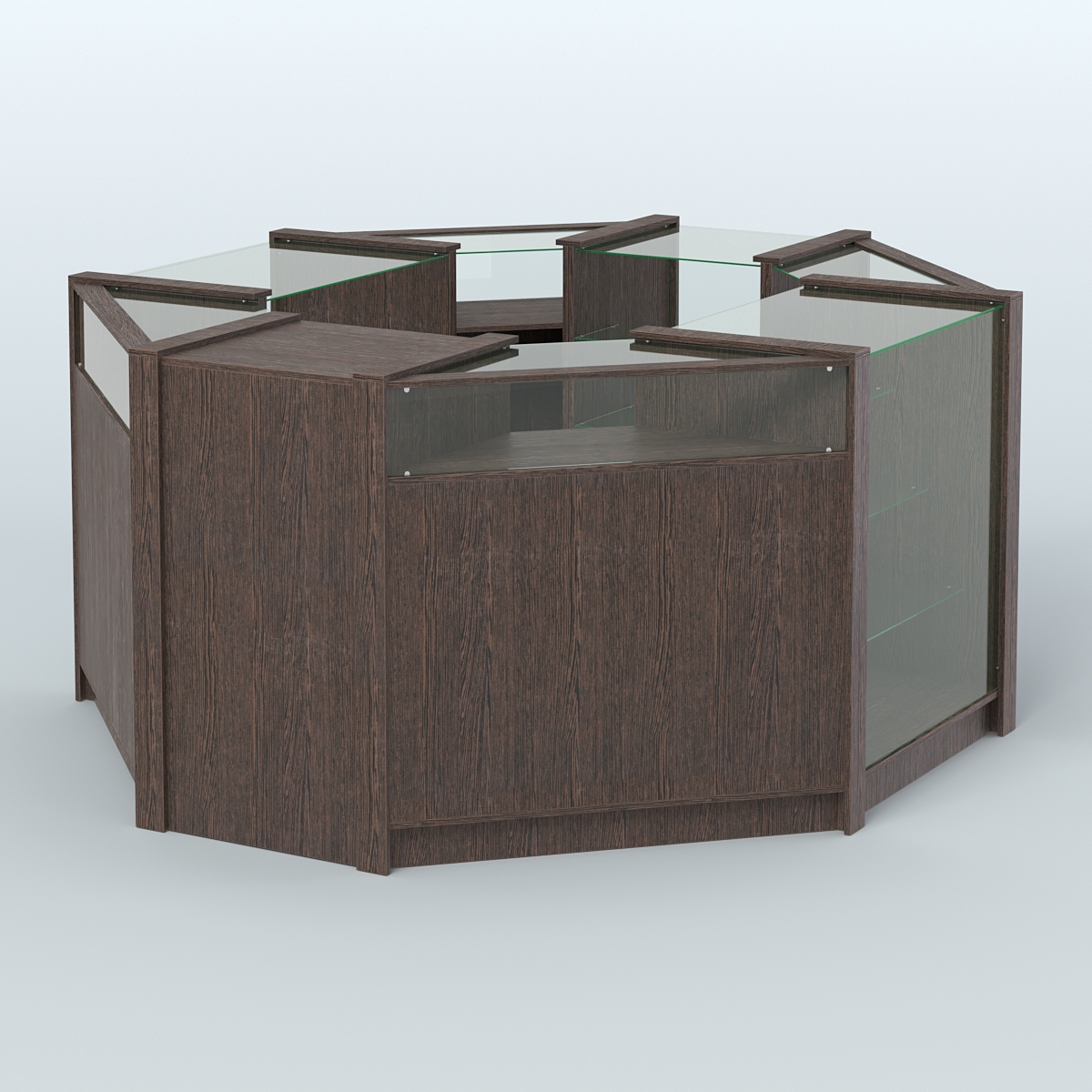 Торговый островок из стекла и ДСП в стиле ЛОФТ №6 (5,38 кв.м) Дуб Венге