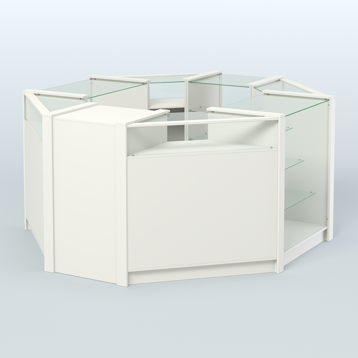 Торговый островок из стекла и ДСП в стиле ЛОФТ №6 (5,38 кв.м) Белый