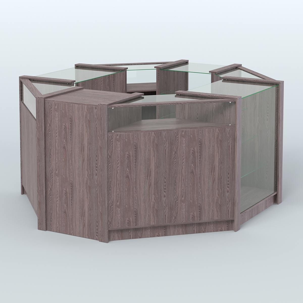 Торговый островок из стекла и ДСП в стиле ЛОФТ №6 (5,38 кв.м) Ясень Анкор темный