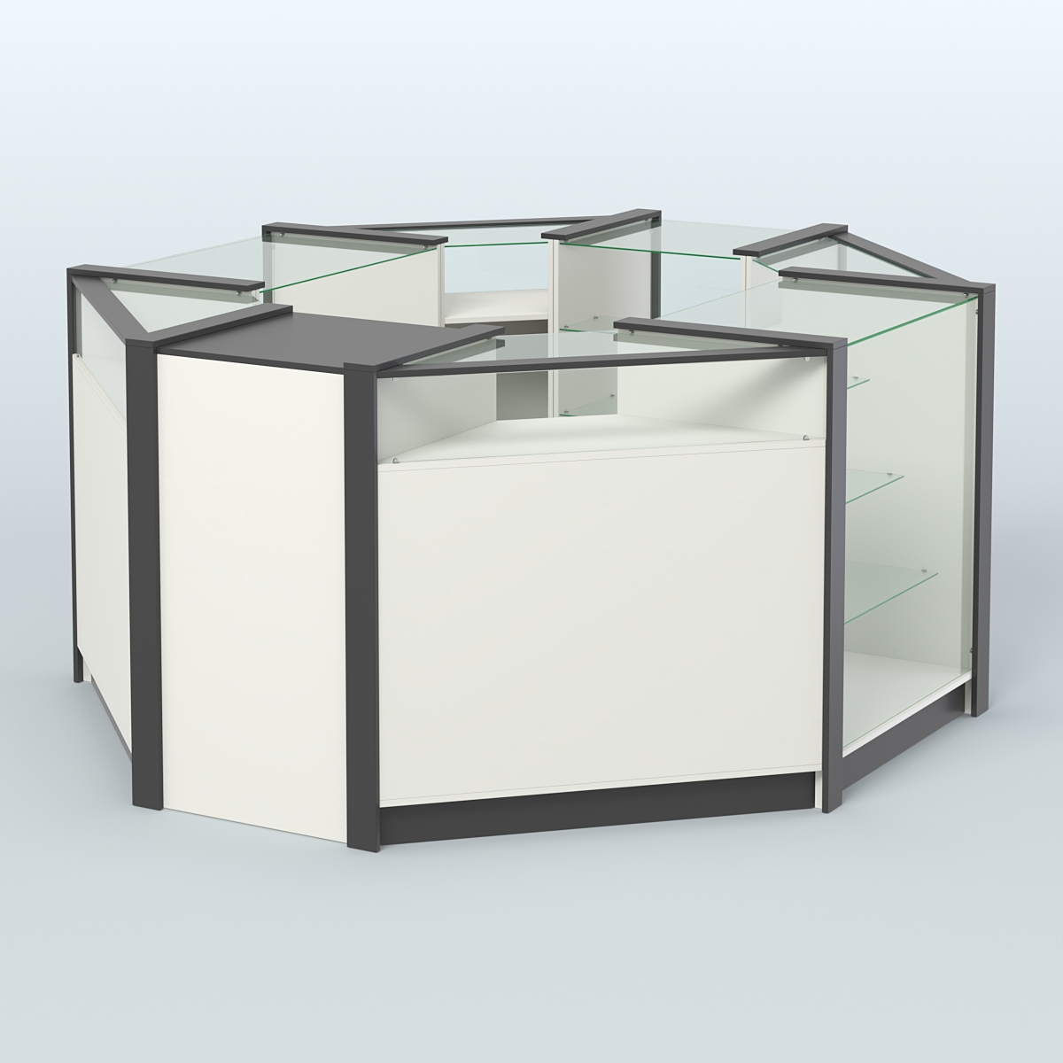 Торговый островок из стекла и ДСП в стиле ЛОФТ №6 (5,38 кв.м) Белый и Черный