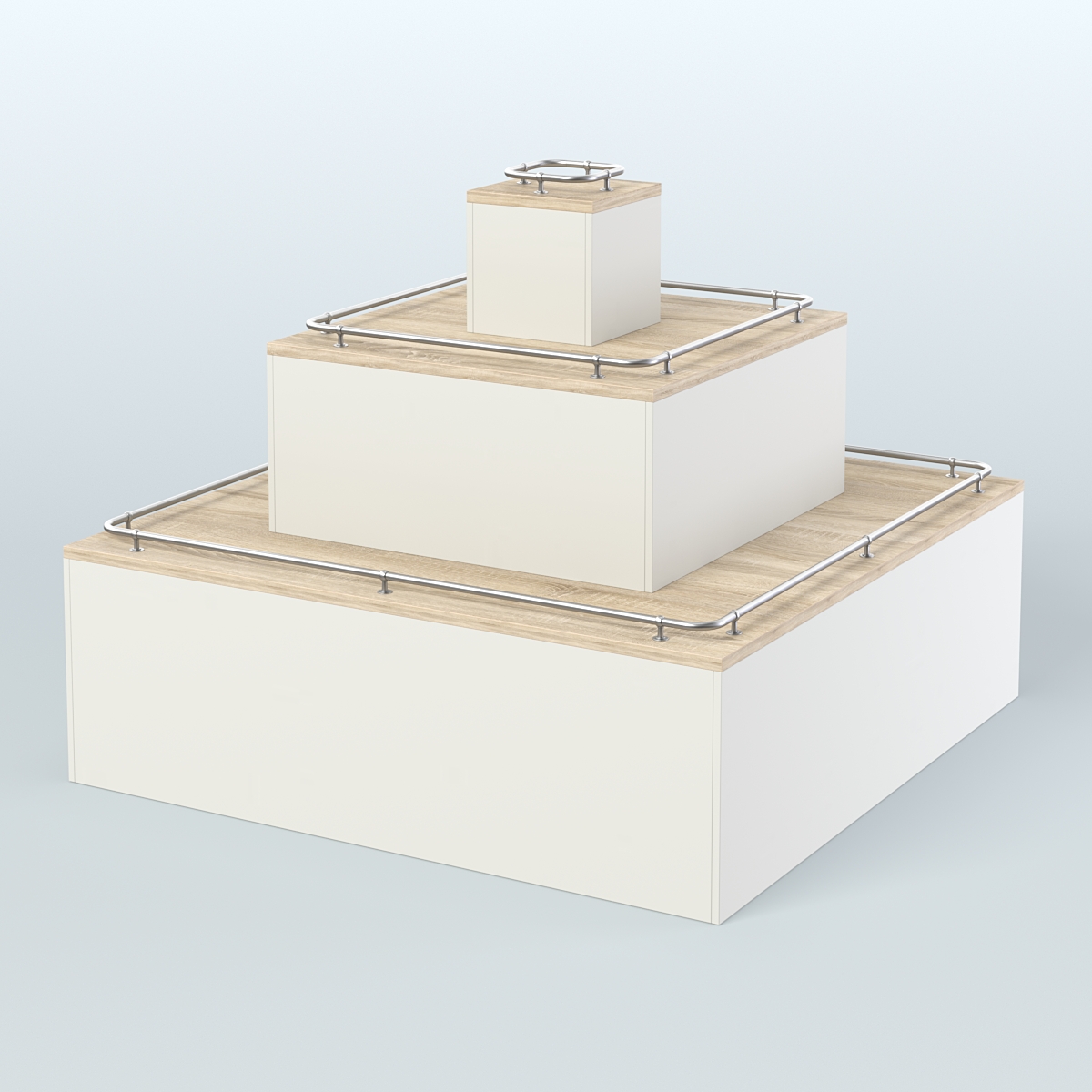 Островок-пирамида с хромирован- ными ограничителями для торговых центров №1-ХО Белый + Дуб Сонома