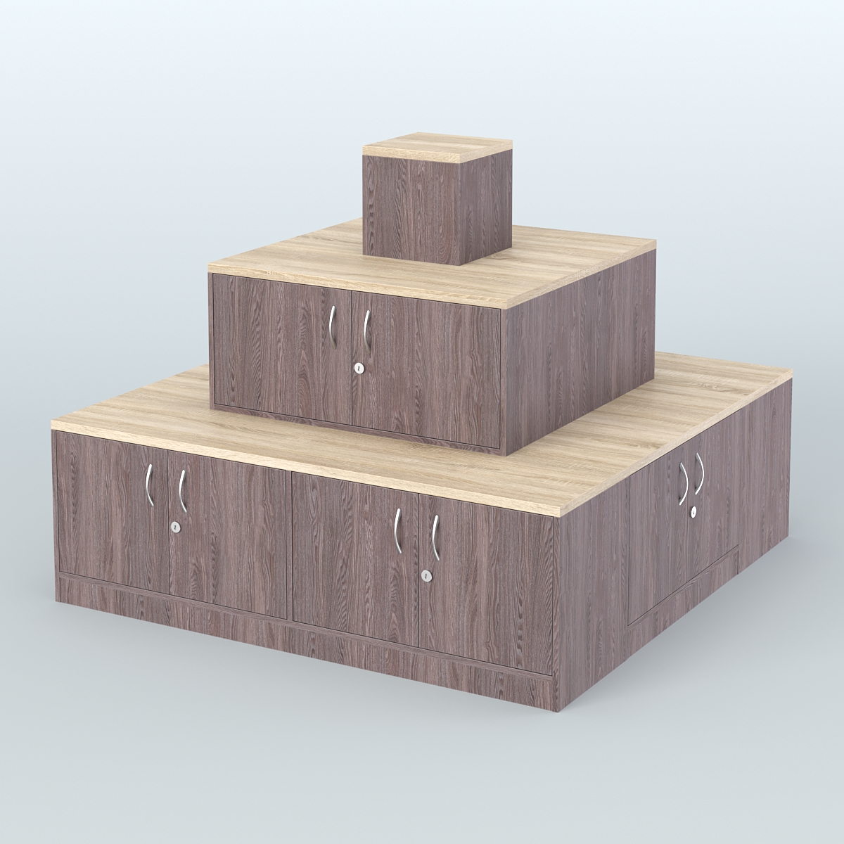 Островок-пирамида с накопителями для торговых центров №2 Ясень Анкор темный и Дуб Сонома