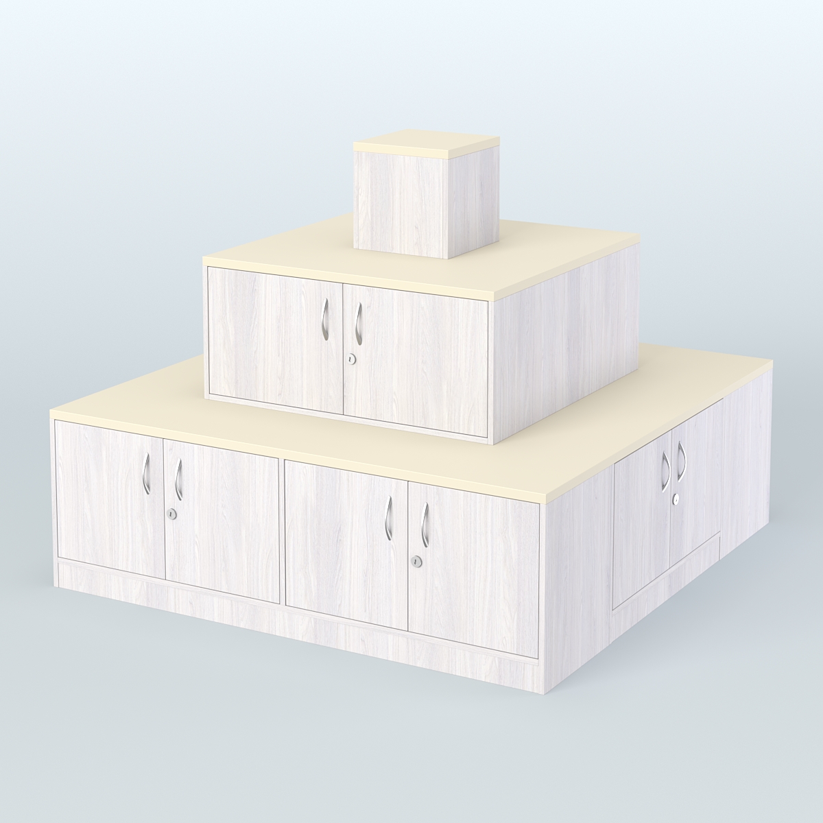 Островок-пирамида с накопителями для торговых центров №2 Ясень Анкор светлый и Крем Вайс