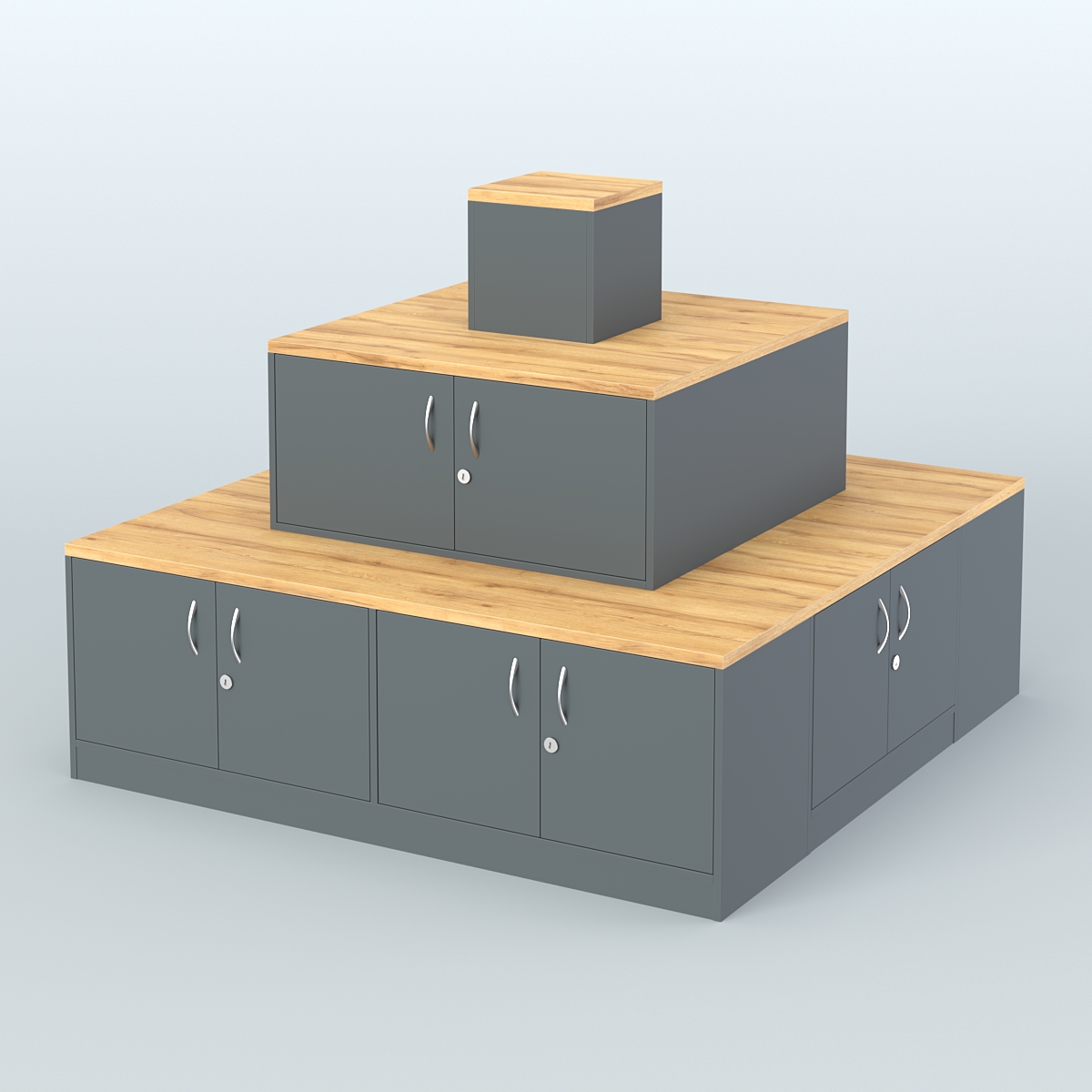 Островок-пирамида с накопителями для торговых центров №2 Темно-Серый  + Дуб Золотистый