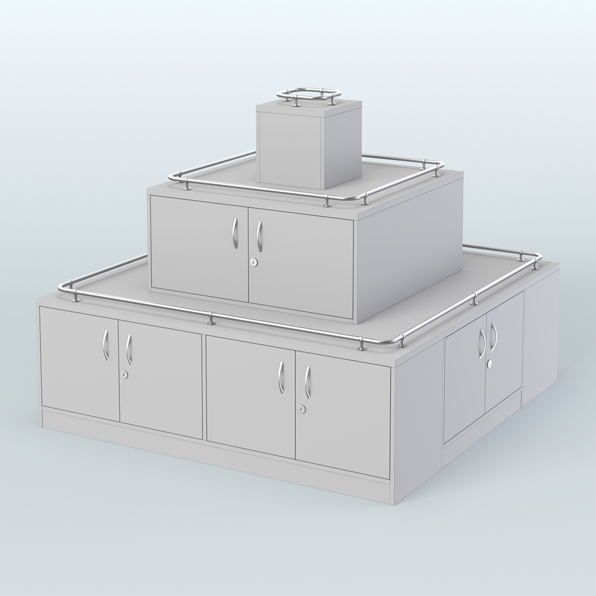 Островок-пирамида с ящиками и ограничителями полок для торговых центров №2-ХО Серый