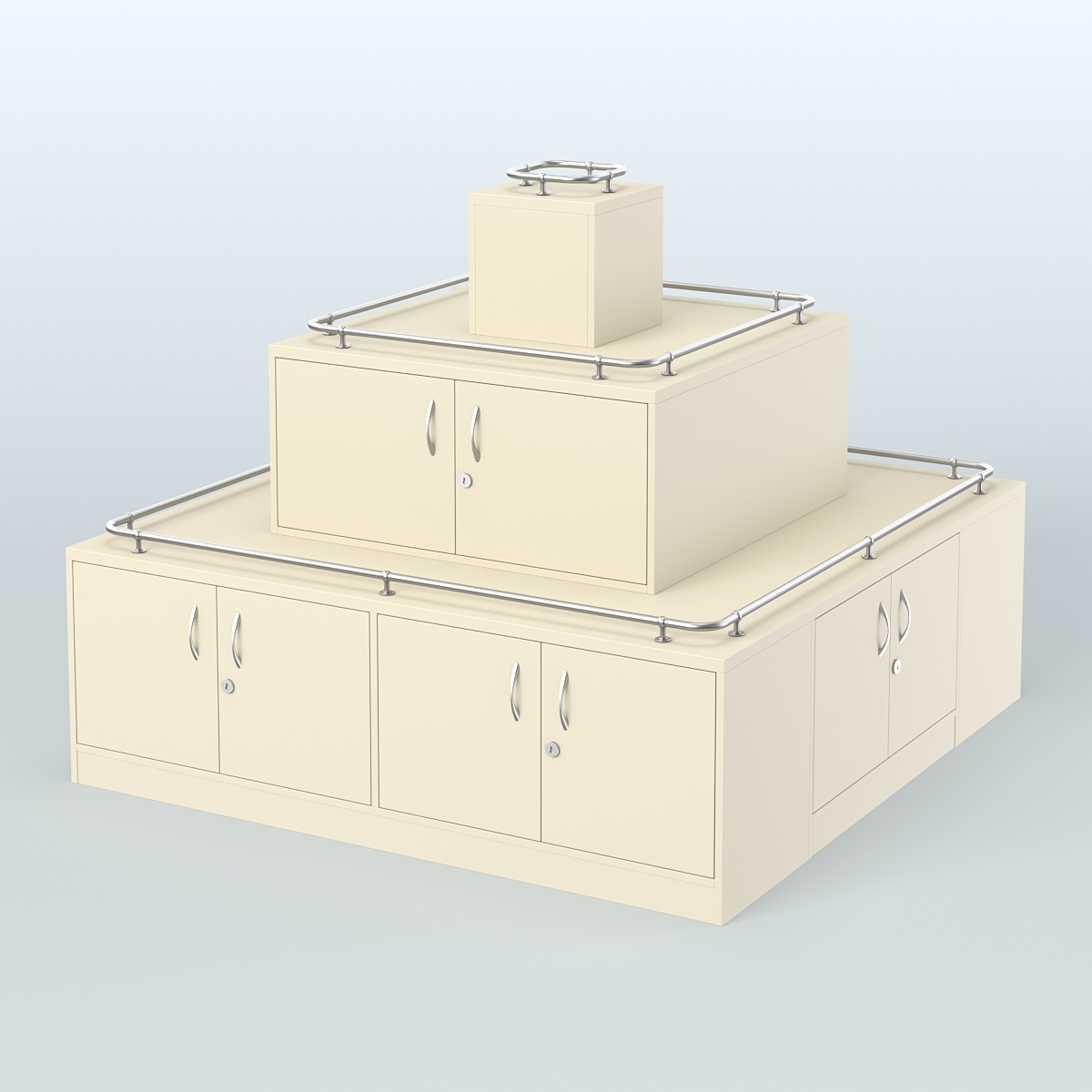 Островок-пирамида с ящиками и ограничителями полок для торговых центров №2-ХО Крем Вайс