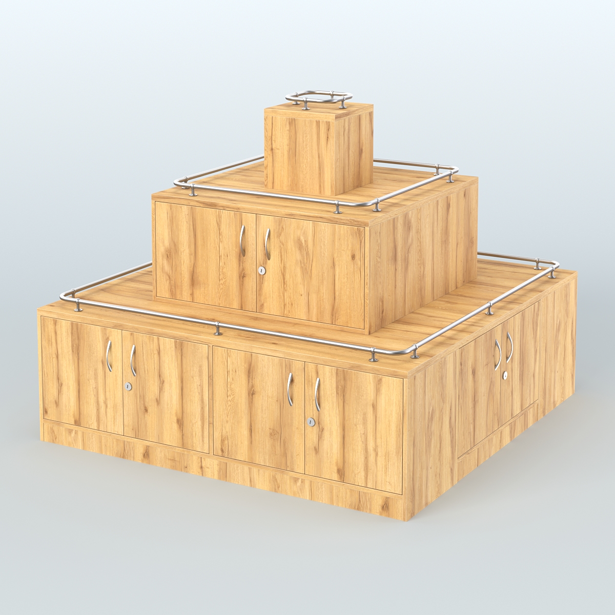 Островок-пирамида с ящиками и ограничителями полок для торговых центров №2-ХО Дуб Золотистый