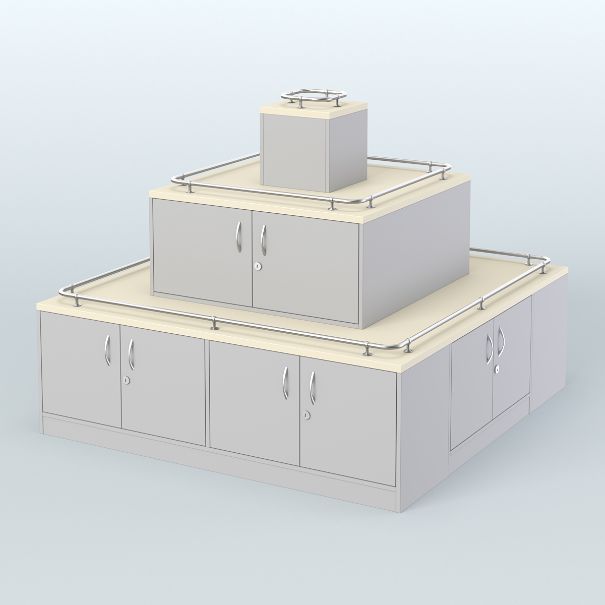 Островок-пирамида с ящиками и ограничителями полок для торговых центров №2-ХО Серый + Крем Вайс