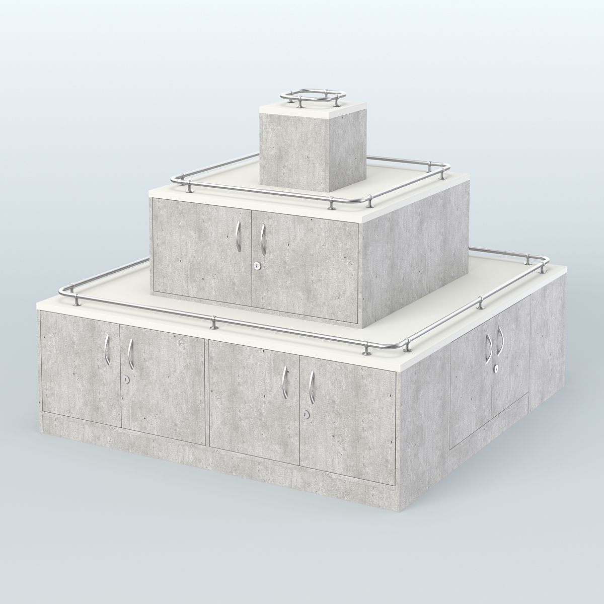 Островок-пирамида с ящиками и ограничителями полок для торговых центров №2-ХО Метрополитан Грей + Белый